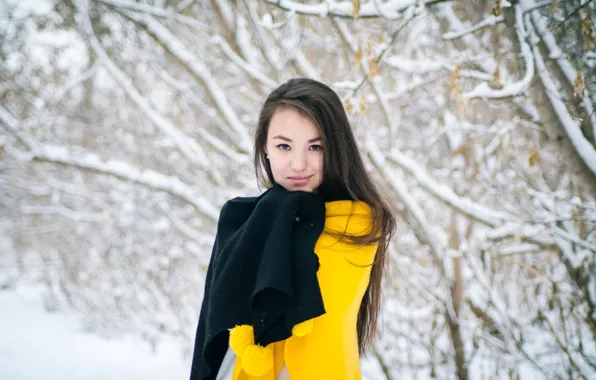 Зима, девушка, уют, пончо, холода