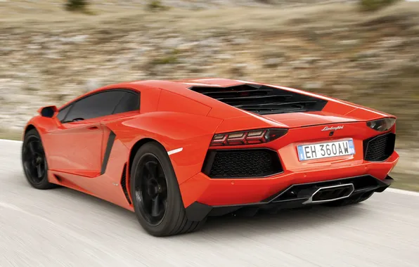 Картинка красный, движение, lamborghini, вид сзади, ламборгини, aventador lp700-4