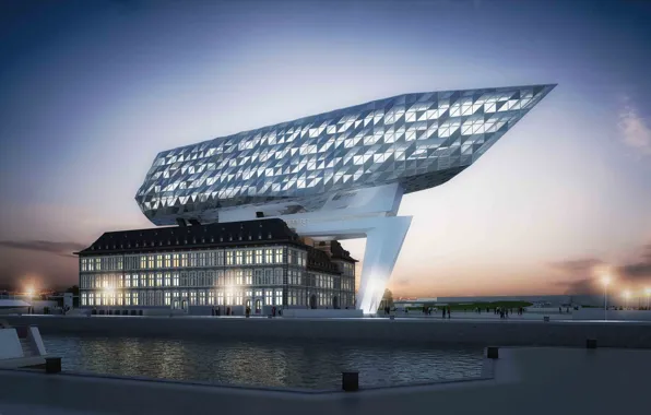 Дизайн, город, здание, порт, архитектура, sunset, Belgium, exterior