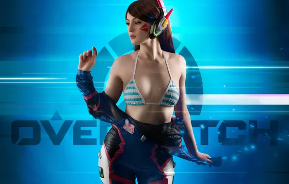 Long hair, headphones, model, women, cosplay, brunette, looking away, video game girls