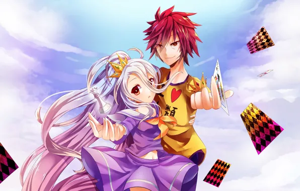 Аниме, Карты, арт, Шахматы, девочка, парень, двое, No Game No Life