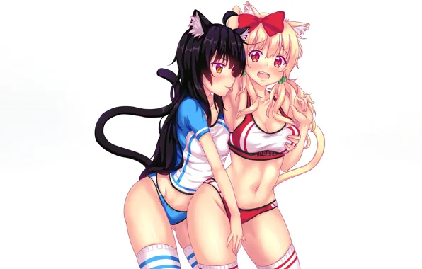 Girl, sexy, cleavage, blouse, thighhighs, long hair, boobs, anime
