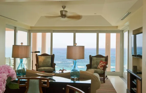 Дизайн, дом, стиль, вилла, интерьер, жилая комната, ocean views from the livingroom
