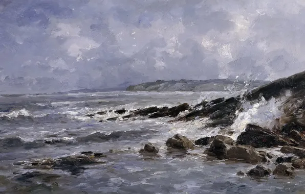 Картинка картина, Прибой, морской пейзаж, Карлос де Хаэс