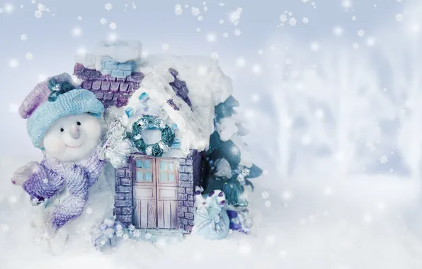 Картинка новый год, рождество, winter, snow, snowman