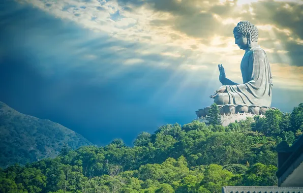 Картинка big, background, statue, buddha, tan, temple, buddhism, hong