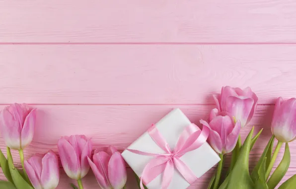 Цветы, подарок, букет, тюльпаны, love, розовые, fresh, wood