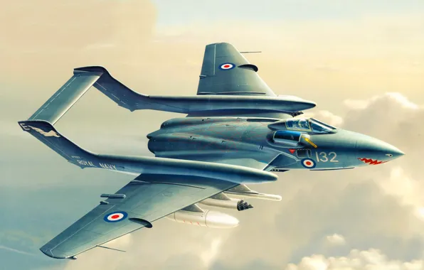 War, art, airplane, painting, aviation, jet, Sea Vixen