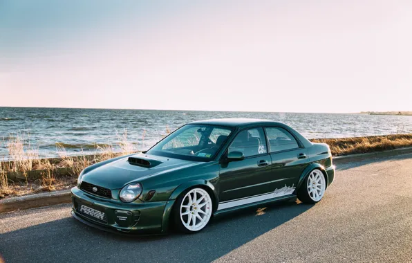 Море, тюнинг, вид, turbo, white, wheels, subaru, sea