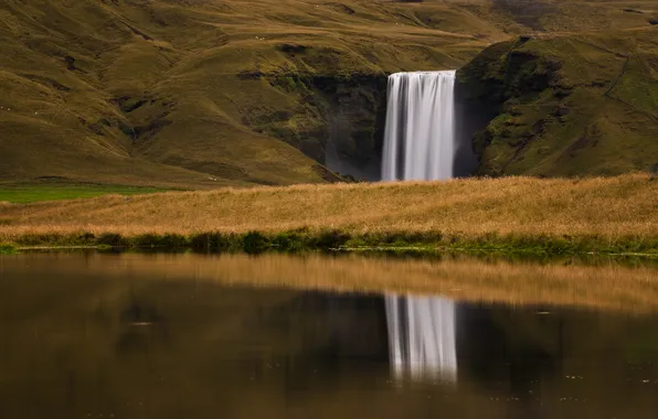 Water, waterfall, meadow