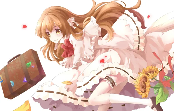 Девушка, улыбка, чемодан, Аниме, длинные волосы, светлые волосы, Aisaka Taiga, transistor