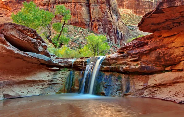 Водопад, waterfall, Койот Ущелье, Coyote Gulch, Великая Лестница-Эскаланте Национальный памятник, Grand Staircase-Escalante National Monument