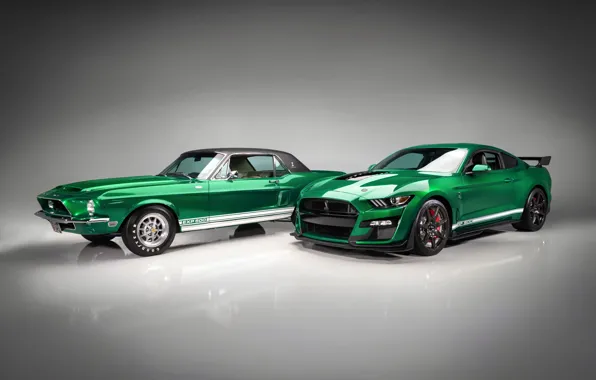 Mustang, Ford, Shelby, GT500, пара, 1968, 2020, Green Hornet