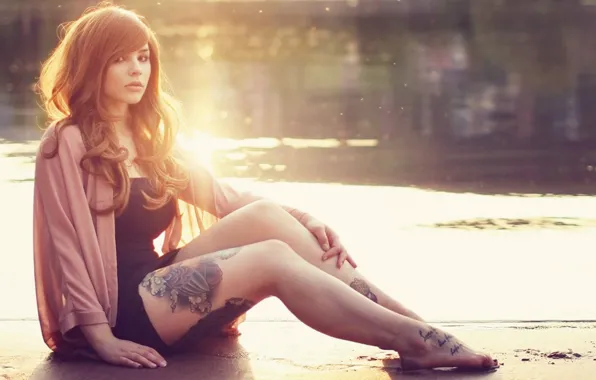 Light, girl, Beautiful, model, tattoo