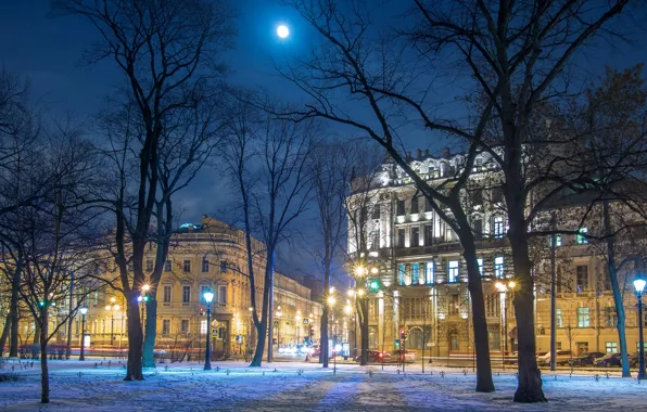 Картинка зима, город, улица, вид, Питер, Санкт-Петербург, Россия, архитектура