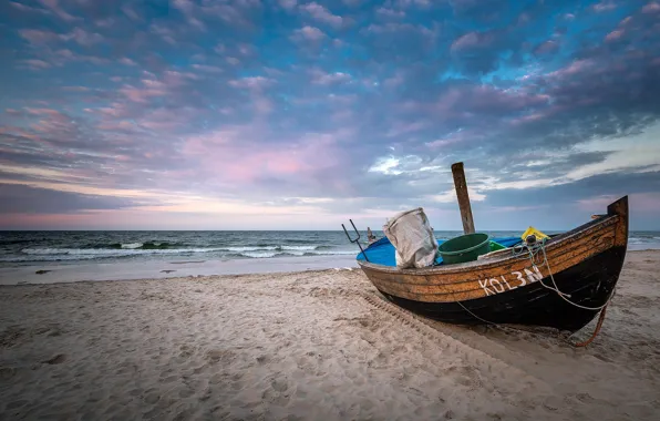 Картинка песок, море, берег, лодка