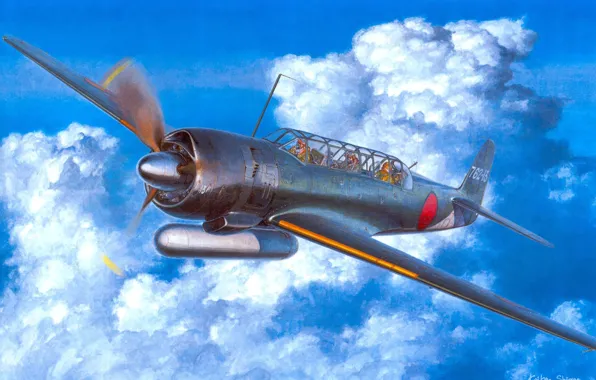 Рисунок, арт, японский, палубный, WW2, Nakajima C6N1 Saiun, самолёт-разведчик