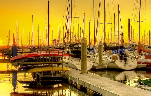Картинка небо, закат, лодка, вечер, яхта, hdr, Калифорния, США