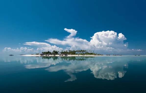 Картинка море, облака, отражение, остров