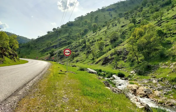 Road, sign, mountain, kurdistan, قەیوان
