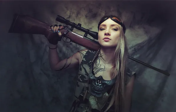 Картинка взгляд, девушка, винтовка