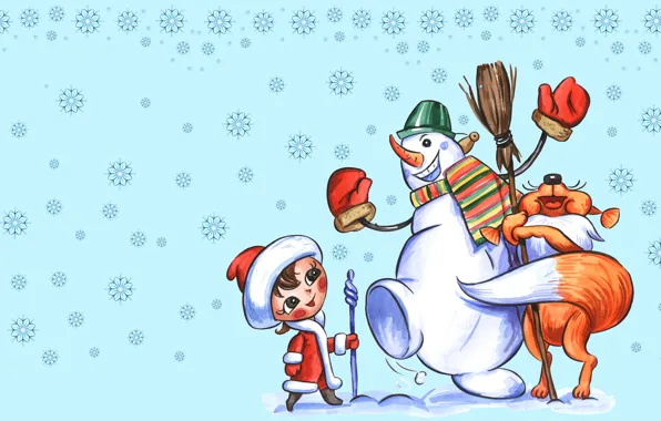 Картинка зима, снег, радость, снежинки, настроение, праздник, рисунок, арт