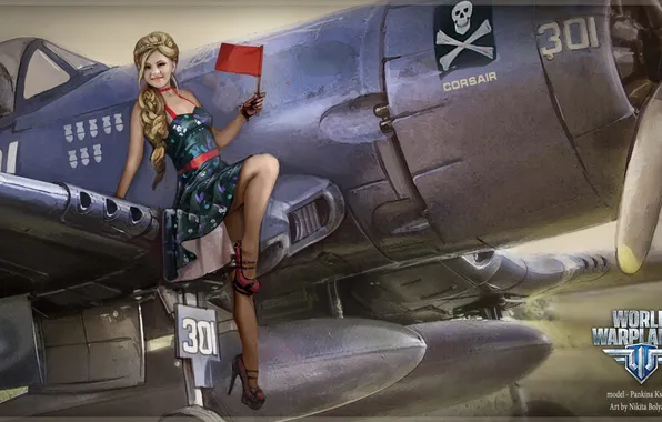 Картинка девушка, самолет, girl, aviation, авиа, MMO, Wargaming.net, World of Warplanes
