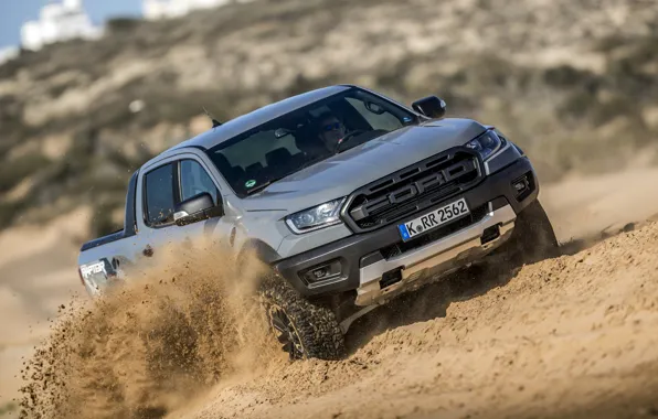 Картинка песок, пляж, серый, Ford, Raptor, пикап, Ranger, 2019