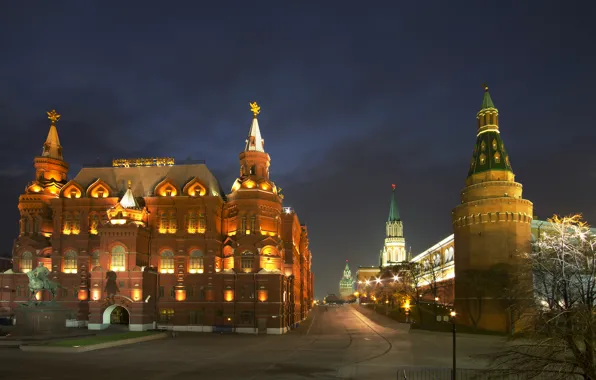 Картинка ночь, city, огни, Москва, Кремль, Россия, Russia, Moscow