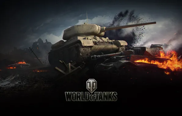 Картинка пламя, война, дым, танк, World of tanks, WoT, средний танк, мир танков