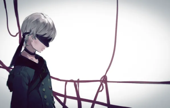 Ленты, парень, повязка на глаза, Nier Automata, YoRHa No 9 Type S
