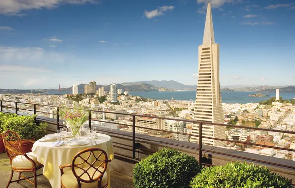 Город, вид, высота, ресторан, терраса, San-Francisco, Hotel Mandarin Oriental