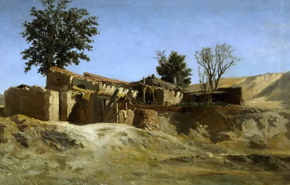 Картинка пейзаж, картина, Карлос де Хаэс, Хибары на Холме Принсип Пио близ Мадрида