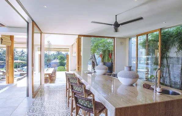 Интерьер, кухня, терраса, столовая, Bali, villa Iman