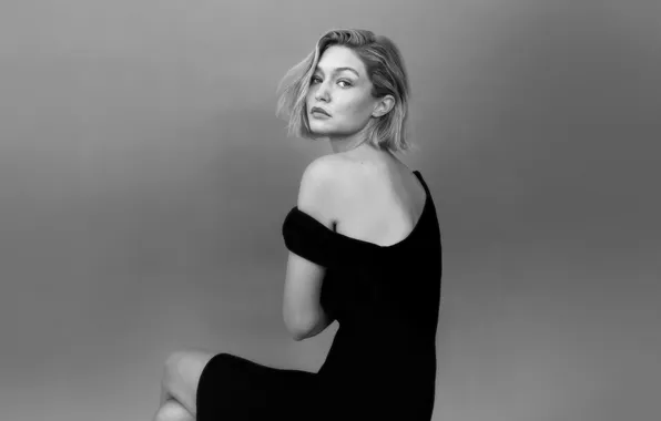 Взгляд, девушка, фото, модель, черно-белое, Gigi Hadid