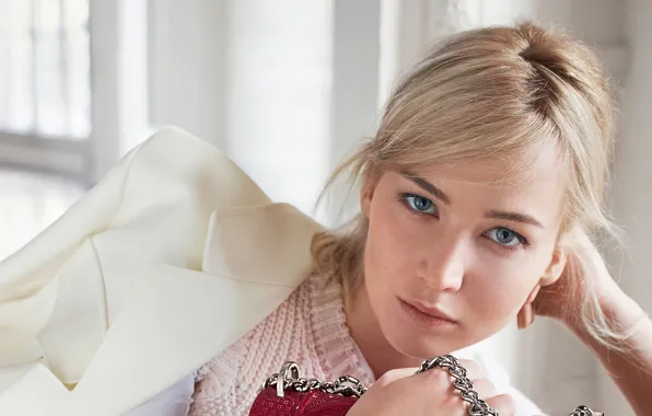 Взгляд, девушка, лицо, фото, актриса, блондинка, Jennifer Lawrence, dior