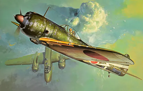Картинка war, art, painting, ww2, japanese fighter, Nakajima Ki-43 Hayabusa &ampquot;Oscar&ampquot;