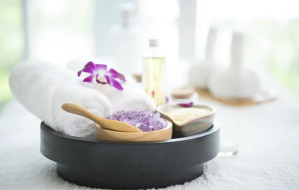 Цветок, полотенце, relax, spa, соль для ванны