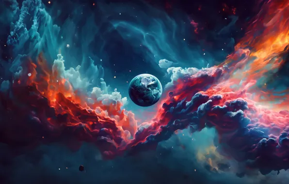 Space, nebula, planet