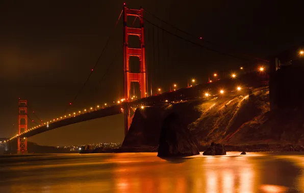 Картинка ночь, мост, огни, отражение, экспозиция, выдержка, california, night