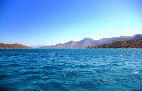 Море, горы, синий, Греция, Крит