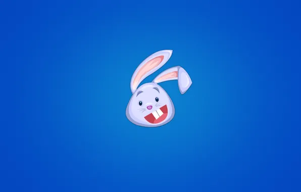 Картинка животное, заяц, минимализм, голова, кролик, синий фон, rabbit, счастливый