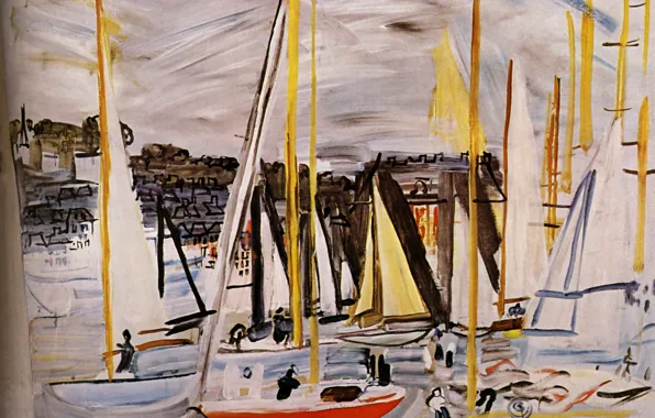 1935, Huile sur Toile, Raoul Dufy, The Basin of Deauville, Le Bassin de Deauville, Collection …