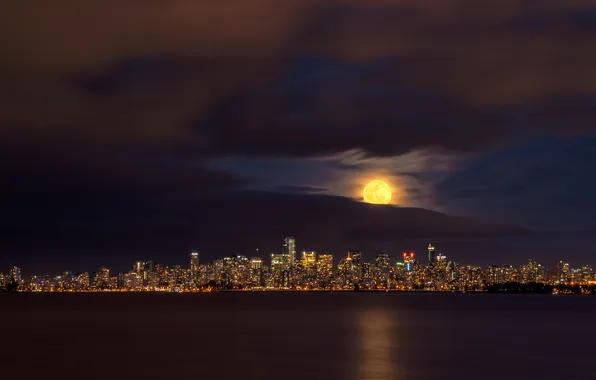 Картинка ночь, город, огни, панорама, Downtown, Vancouver