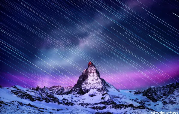 Картинка звезды, снег, ночь, гора, выдержка