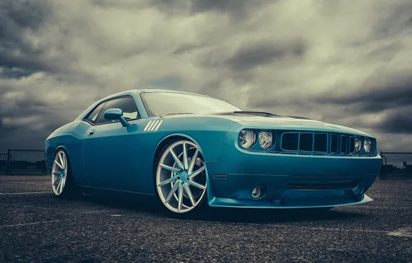 Синий, Dodge, Challenger, мускул кар, додж, blue, muscle car, front