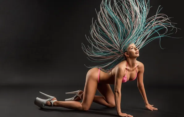 Model, floor, blue hair, sey, Георгий Дьяков