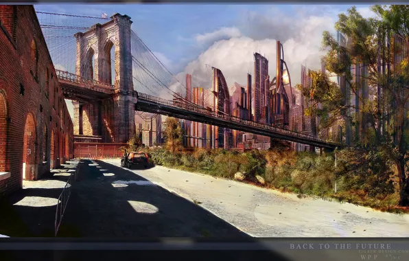 Картинка мост, город, фантастика