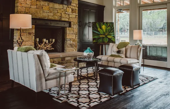 Design, style, living room, interior, fireplace