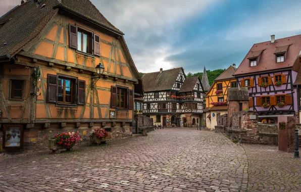 Картинка улица, Франция, дома, тротуар, Kaysersberg